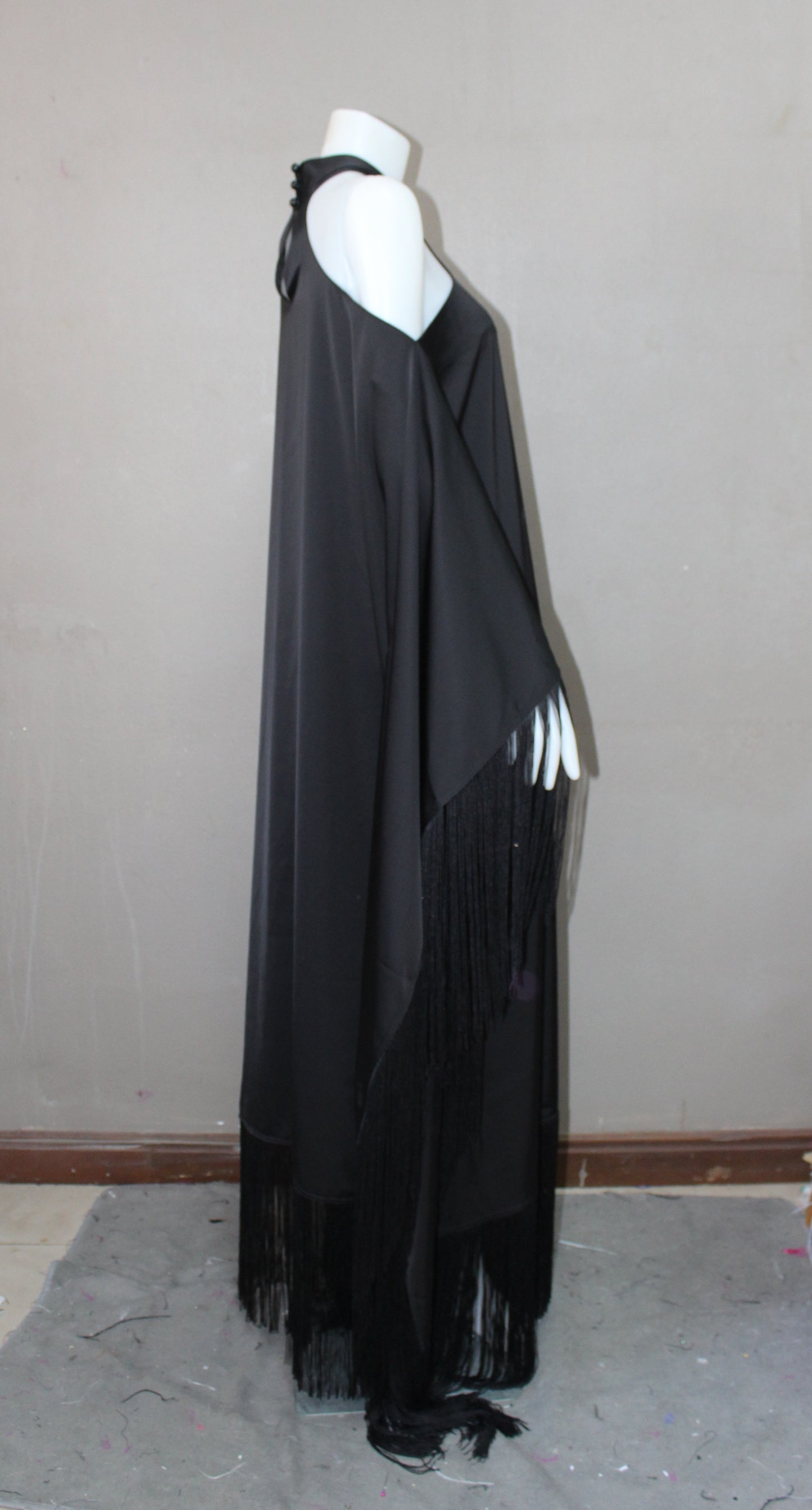MARAYA Black Kaftan Fringe Trim Maxi dress