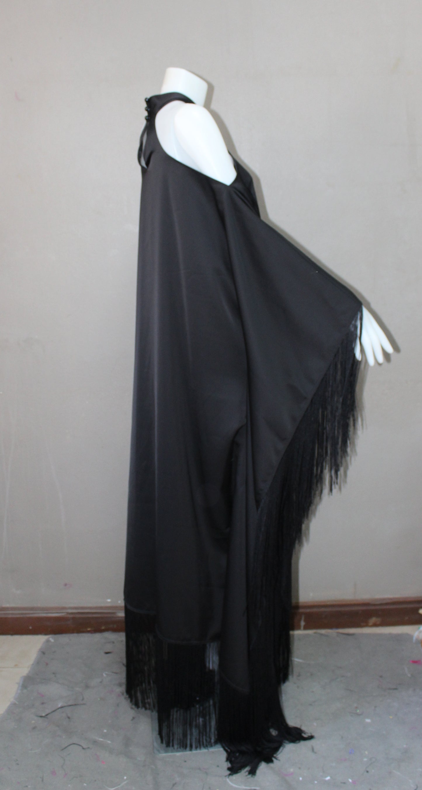 MARAYA Black Kaftan Fringe Trim Maxi dress