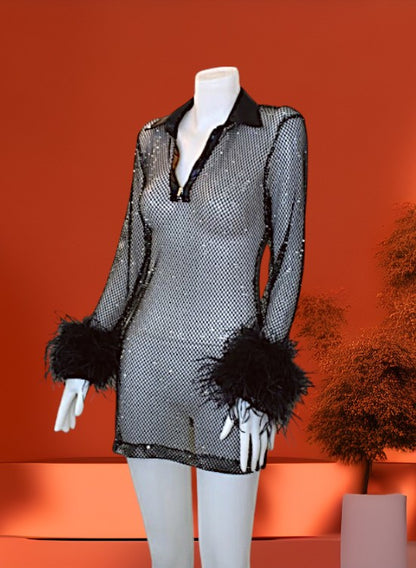 MARAYA Black Rhinestone Collar Shirt