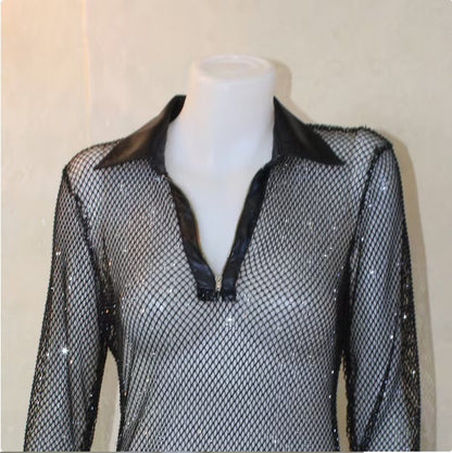 MARAYA Black Rhinestone Collar Shirt