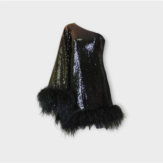 MARAYA Black Sequin One-Shoulder Mini Dress