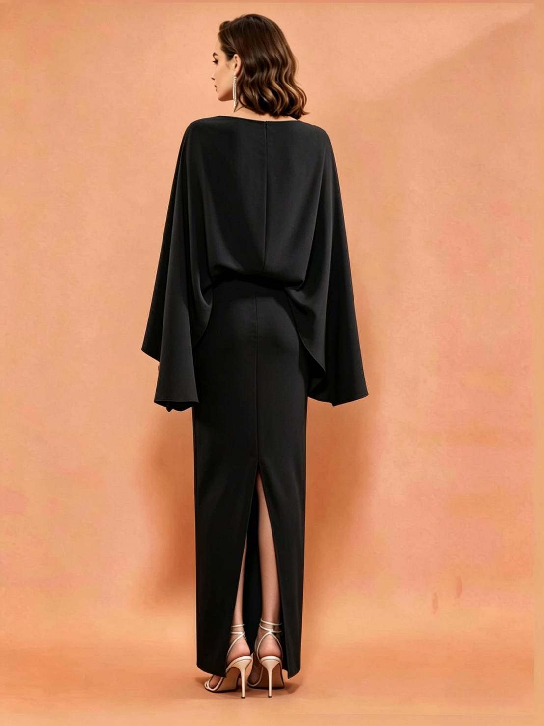MARAYA Black Silk Blend Cape Maxi Dress, Elegant Draped Evening Gown, Modest Formal Floor Length Kaftan Dress, Luxury Wedding Guest Dress