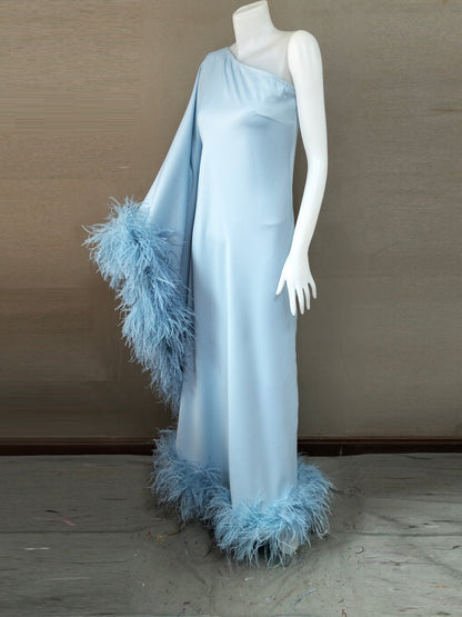 MARAYA Blue One-Shoulder Maxi Dress