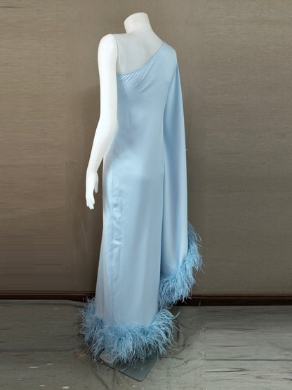 MARAYA Blue One-Shoulder Maxi Dress