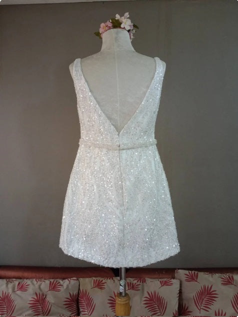 MARAYA Bride Sleeveless Square Neck A-Line Style, Sequin embroidered, Mermaid Style, Hen party, Back siper and V shape.