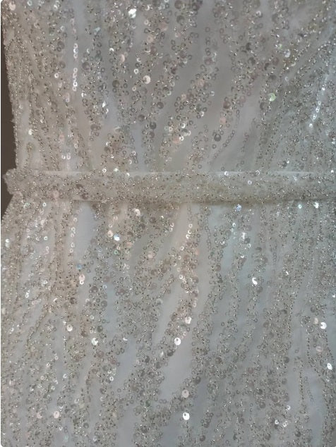 MARAYA Bride Sleeveless Square Neck A-Line Style, Sequin embroidered, Mermaid Style, Hen party, Back siper and V shape.