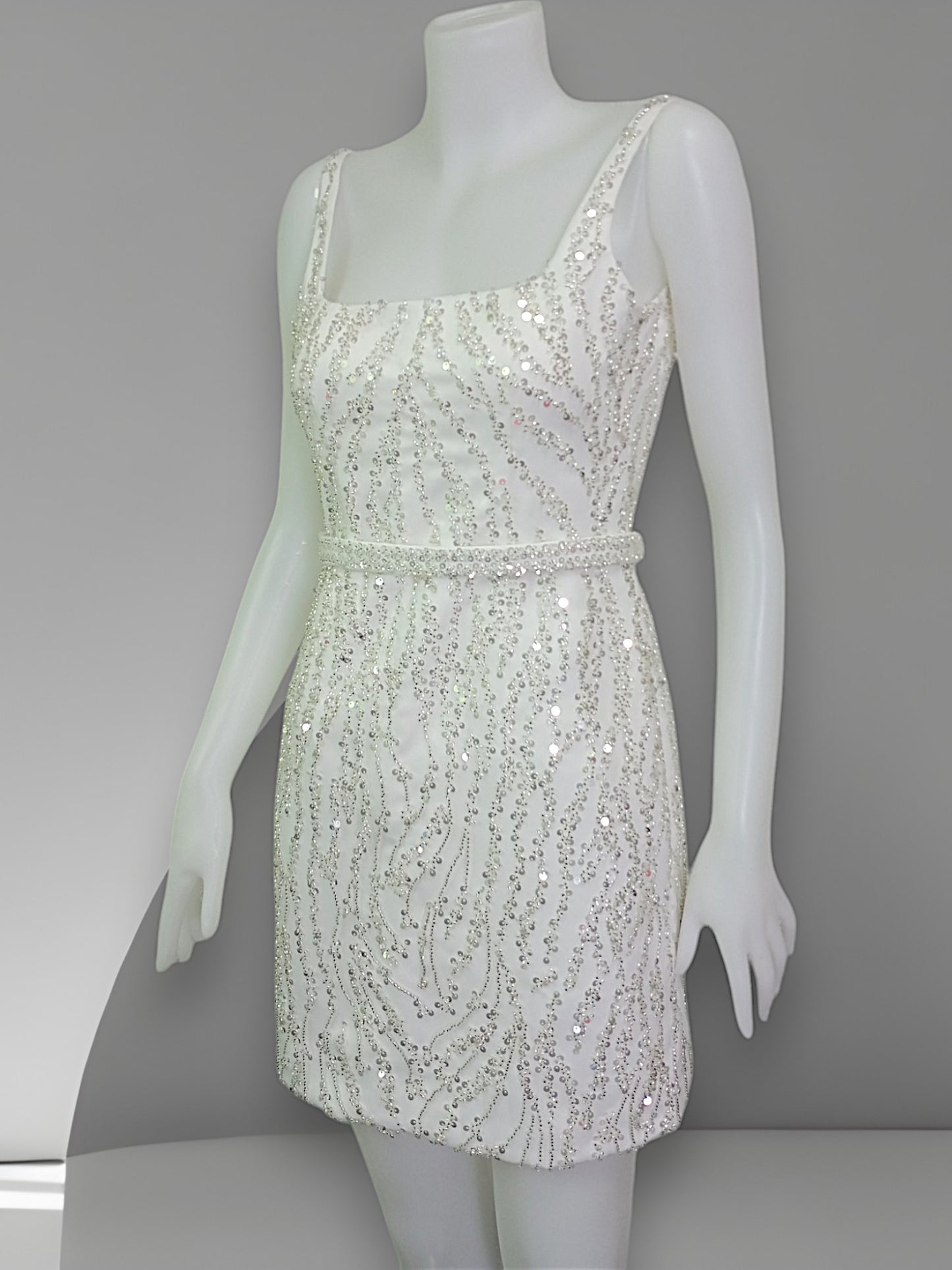 MARAYA Bride Sleeveless Square Neck A-Line Style, Sequin embroidered, Mermaid Style, Hen party, Back siper and V shape.