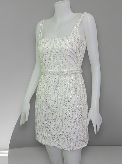 MARAYA Bride Sleeveless Square Neck A-Line Style, Sequin embroidered, Mermaid Style, Hen party, Back siper and V shape.