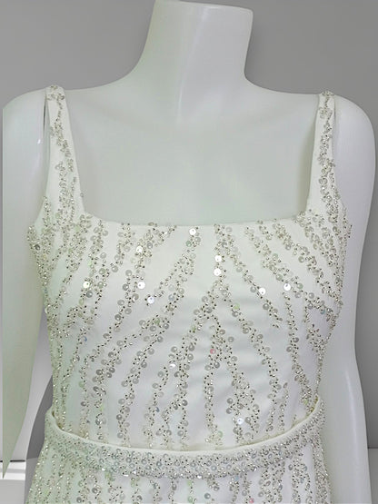 MARAYA Bride Sleeveless Square Neck A-Line Style, Sequin embroidered, Mermaid Style, Hen party, Back siper and V shape.