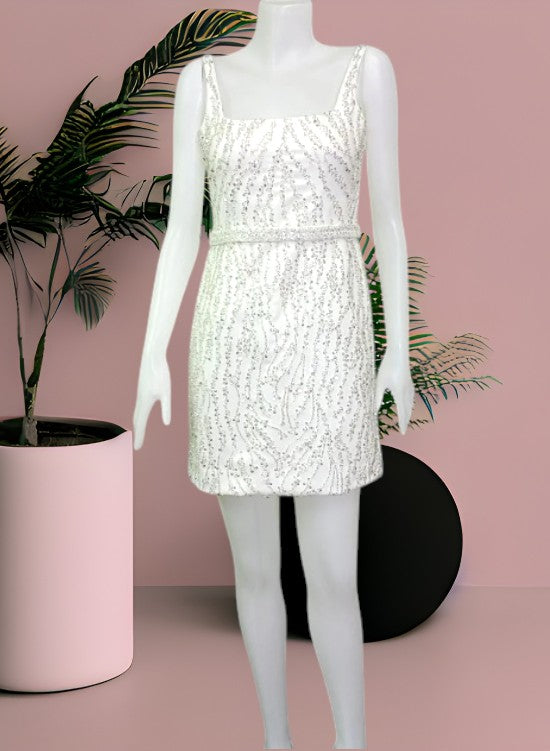 MARAYA Bride Sleeveless Square Neck A-Line Style, Sequin embroidered, Mermaid Style, Hen party, Back siper and V shape.