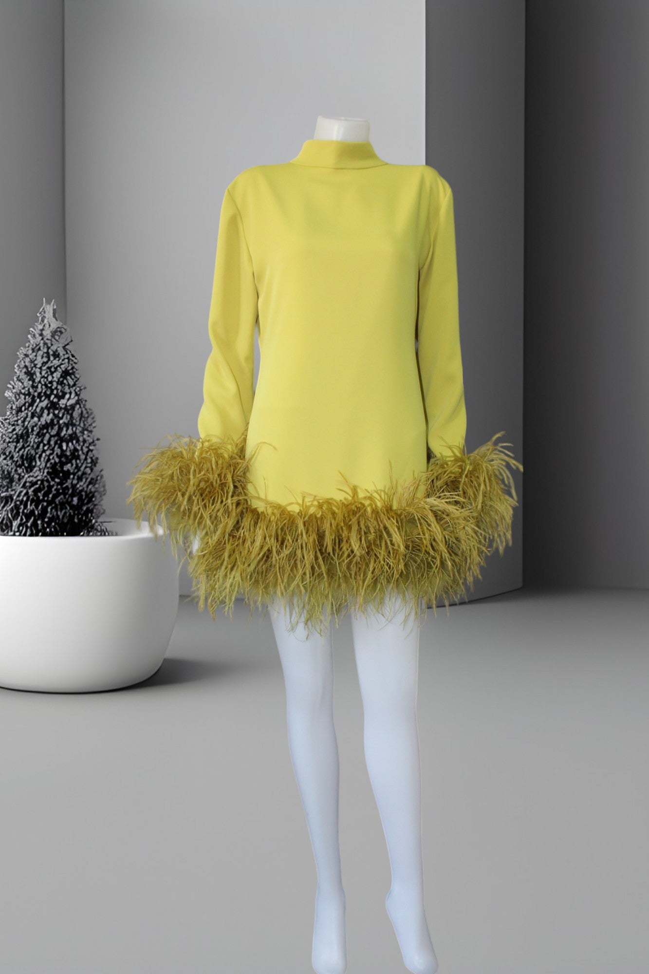 MARAYA Custom Colors High Neck Feather Mini Dress