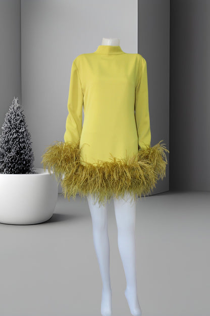 MARAYA Custom Colors High Neck Feather Mini Dress