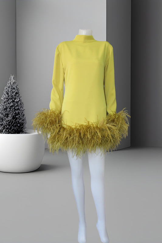 MARAYA Custom Colors High Neck Feather Mini Dress