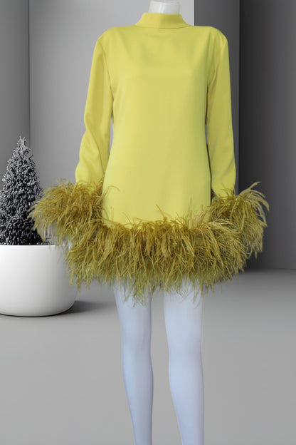 MARAYA Custom Colors High Neck Feather Mini Dress