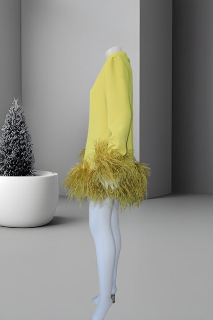MARAYA Custom Colors High Neck Feather Mini Dress