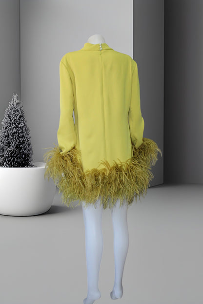 MARAYA Custom Colors High Neck Feather Mini Dress