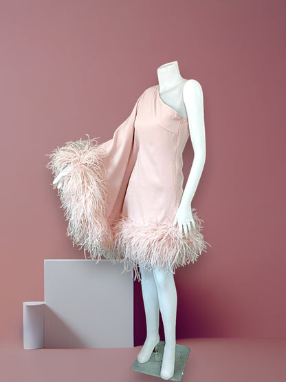 MARAYA Dusty Pink One-Shoulder Mini Feather Dress