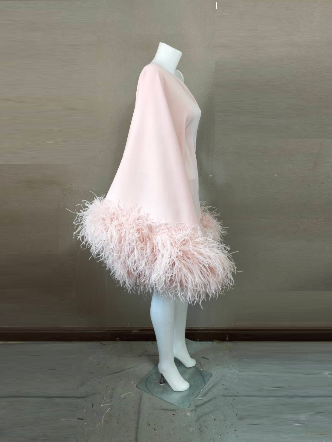 MARAYA Dusty Pink One-Shoulder Mini Feather Dress