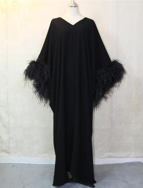 MARAYA Feather Kaftan Maxi dress