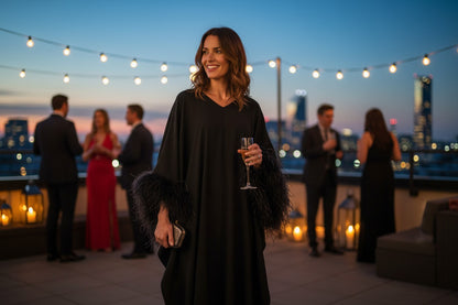 MARAYA Feather Kaftan Maxi dress