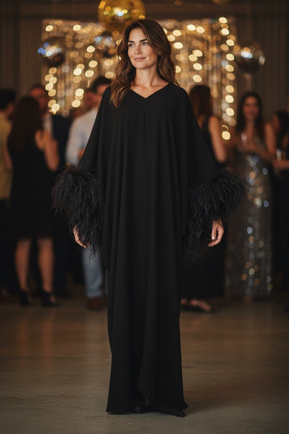 MARAYA Feather Kaftan Maxi dress