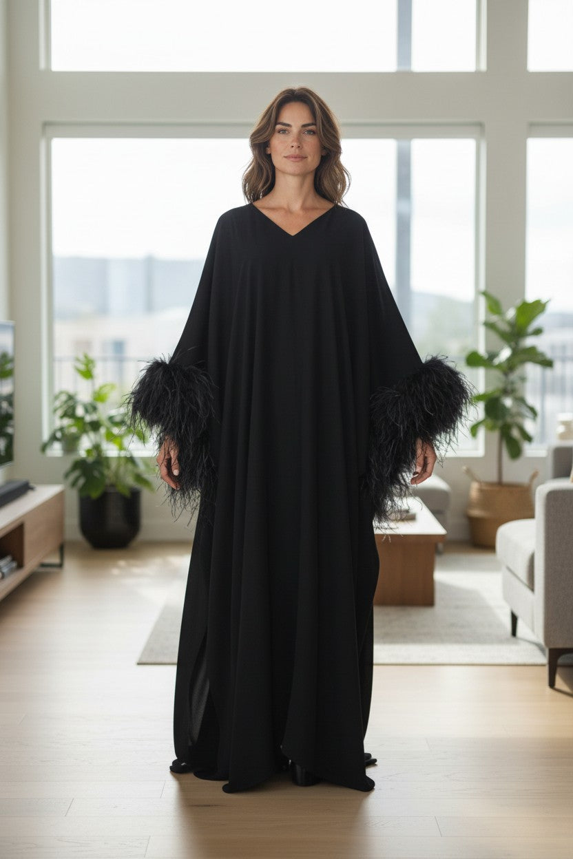 MARAYA Feather Kaftan Maxi dress