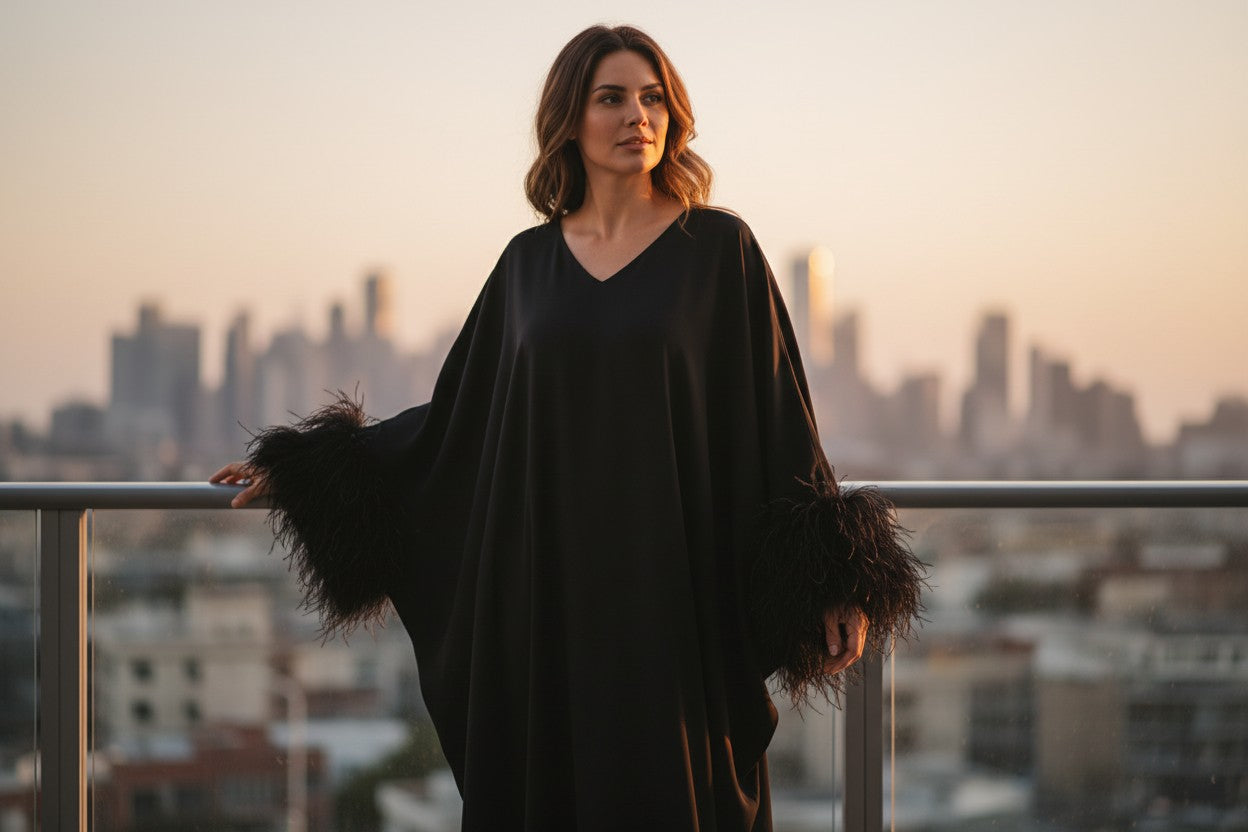 MARAYA Feather Kaftan Maxi dress