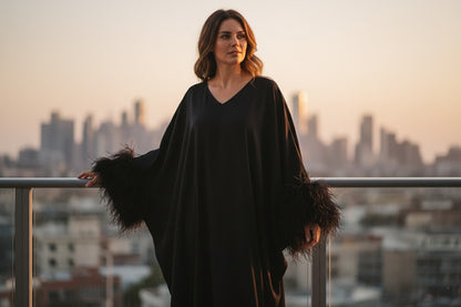 MARAYA Feather Kaftan Maxi dress