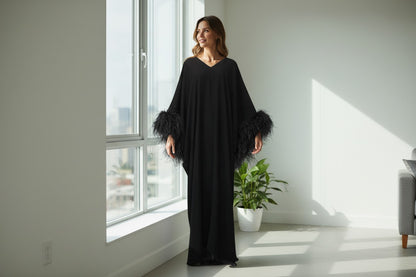 MARAYA Feather Kaftan Maxi dress