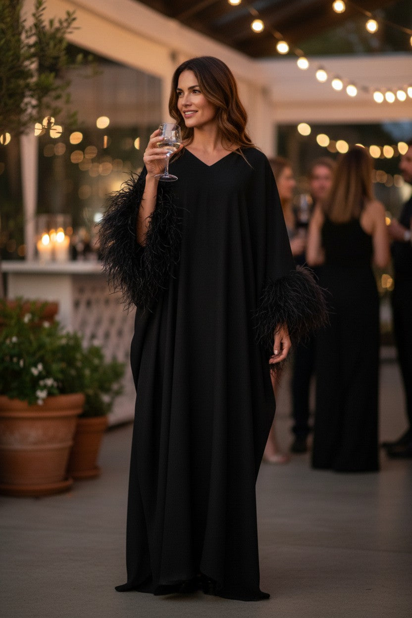 MARAYA Feather Kaftan Maxi dress