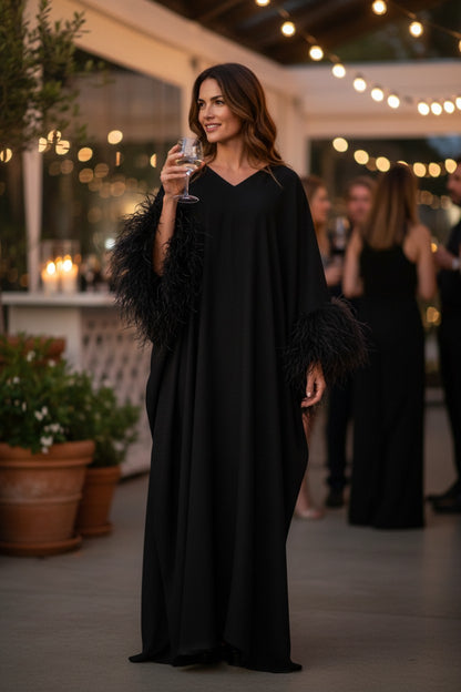 MARAYA Feather Kaftan Maxi dress