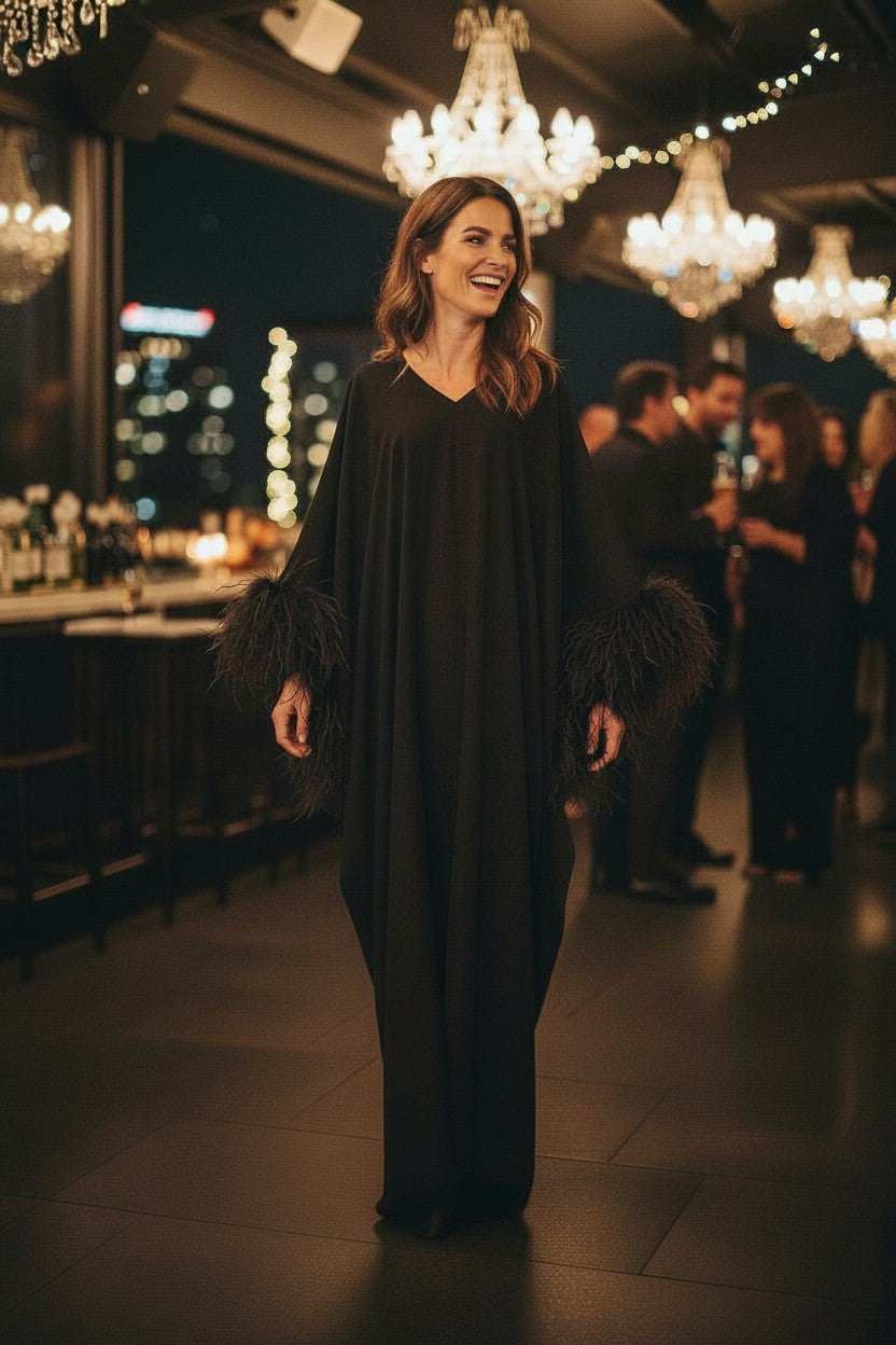 MARAYA Feather Kaftan Maxi dress