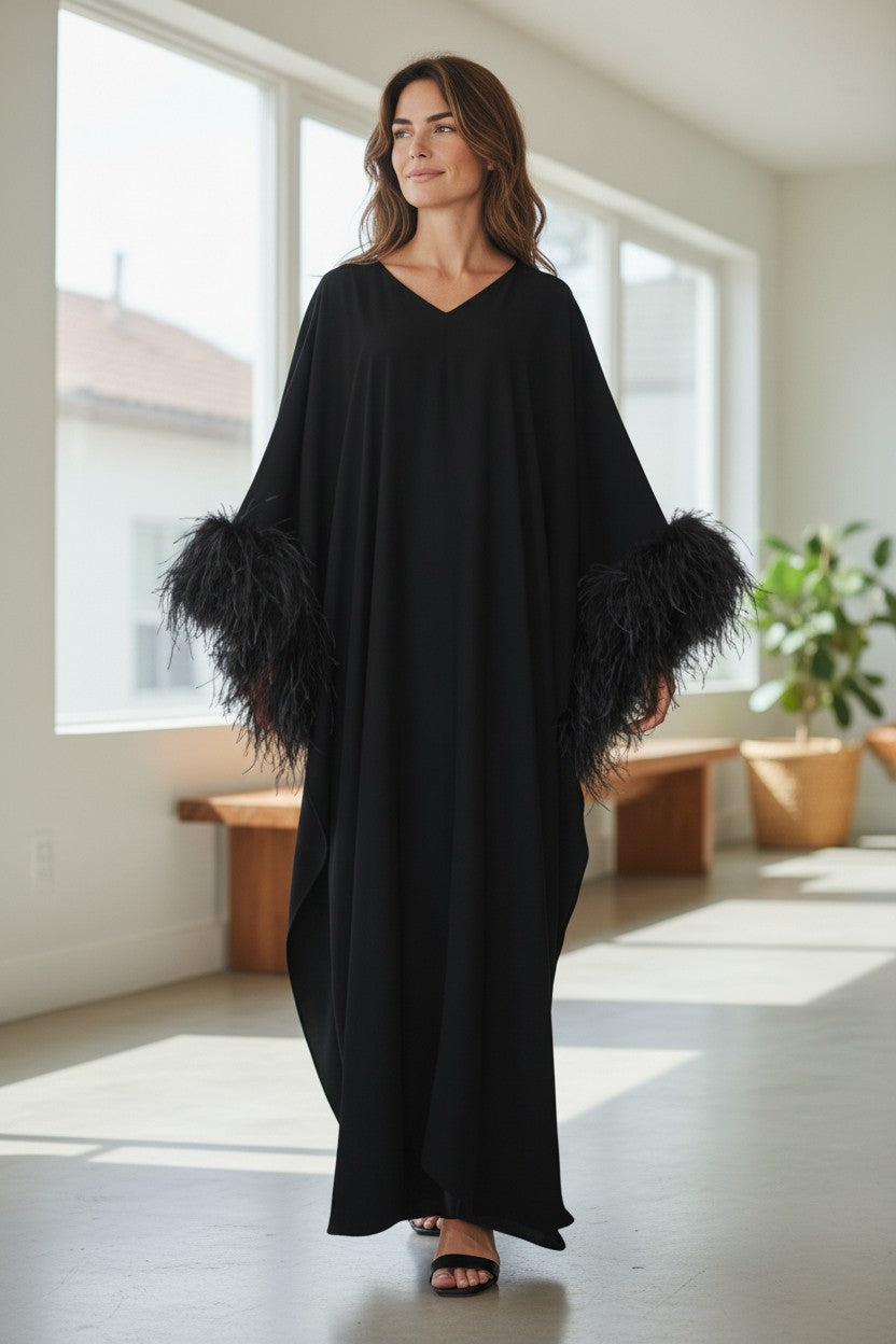 MARAYA Feather Kaftan Maxi dress