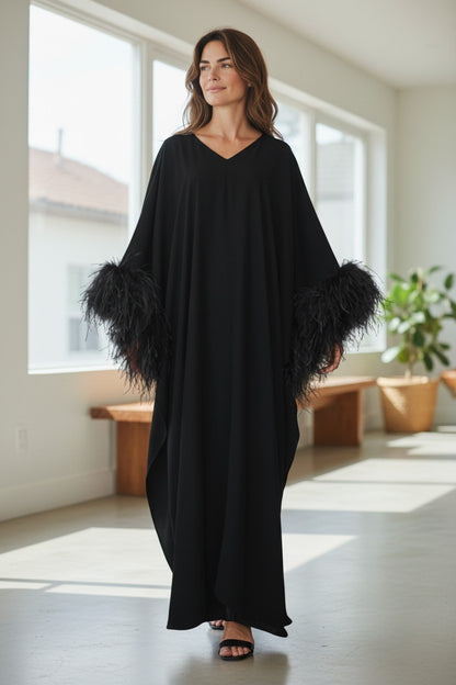 MARAYA Feather Kaftan Maxi dress