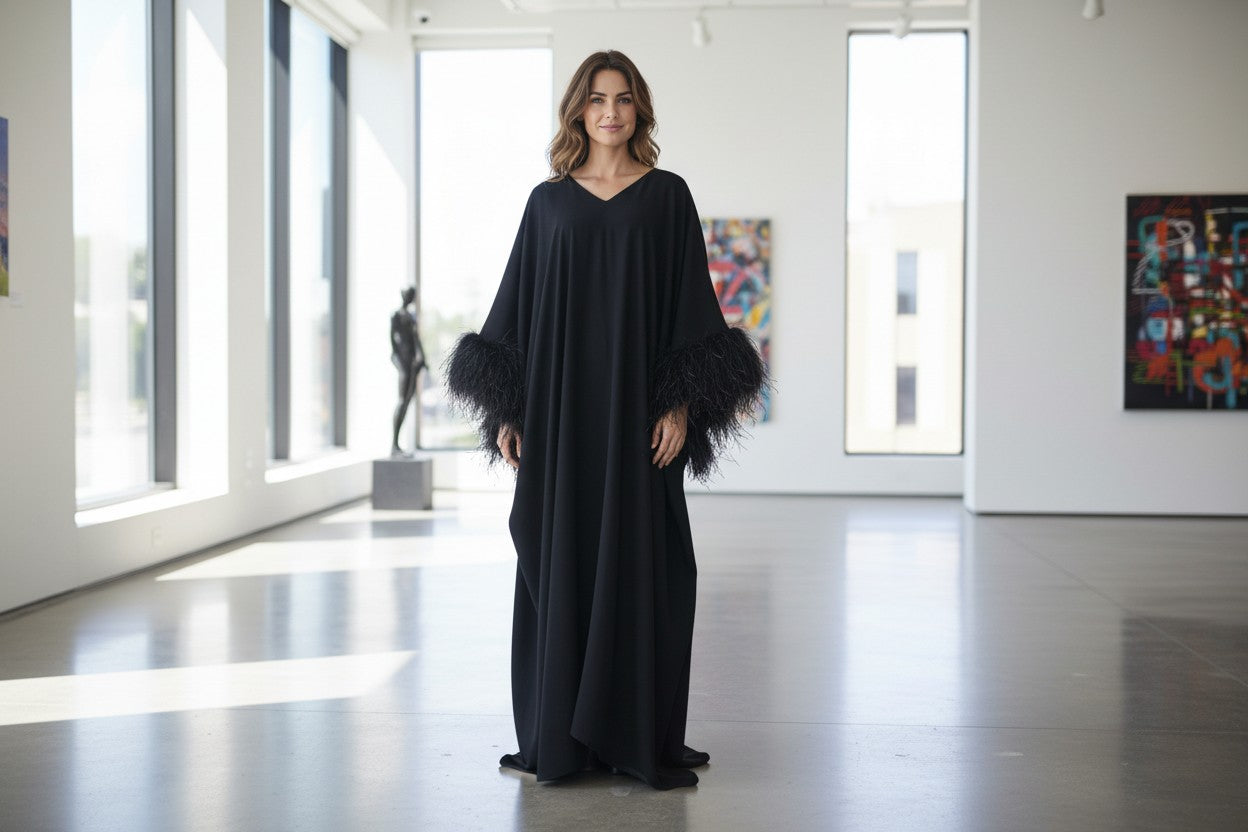 MARAYA Feather Kaftan Maxi dress