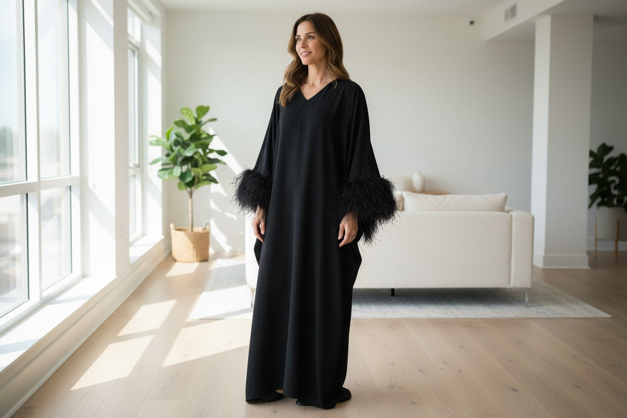 MARAYA Feather Kaftan Maxi dress