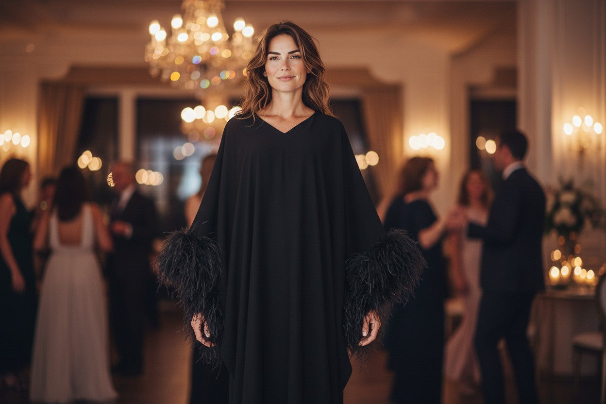 MARAYA Feather Kaftan Maxi dress