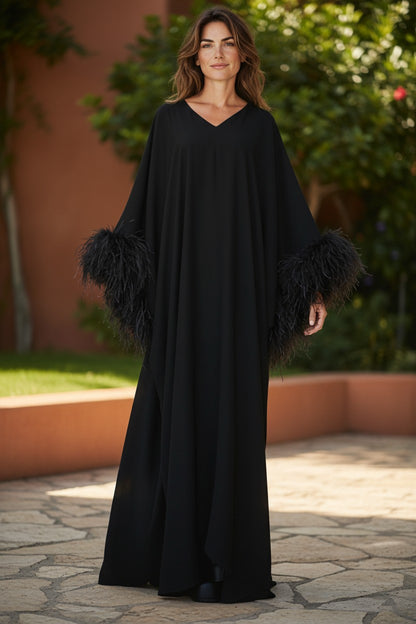 MARAYA Feather Kaftan Maxi dress