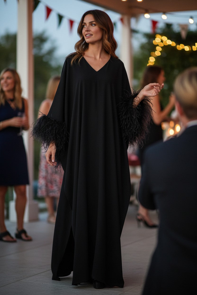 MARAYA Feather Kaftan Maxi dress