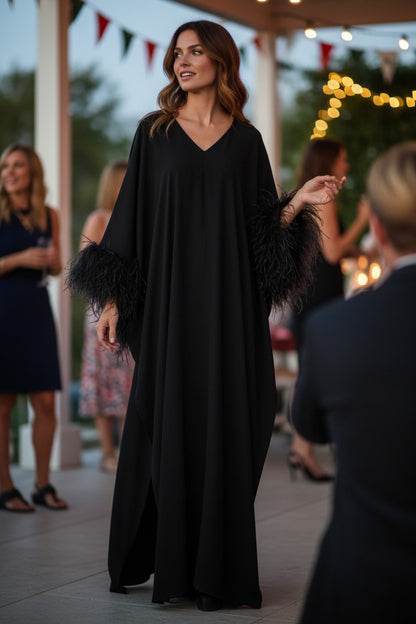 MARAYA Feather Kaftan Maxi dress