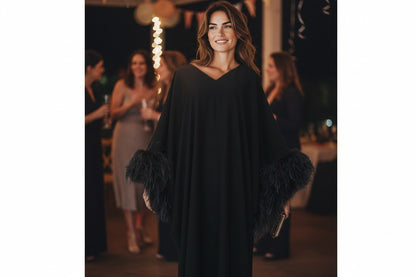 MARAYA Feather Kaftan Maxi dress