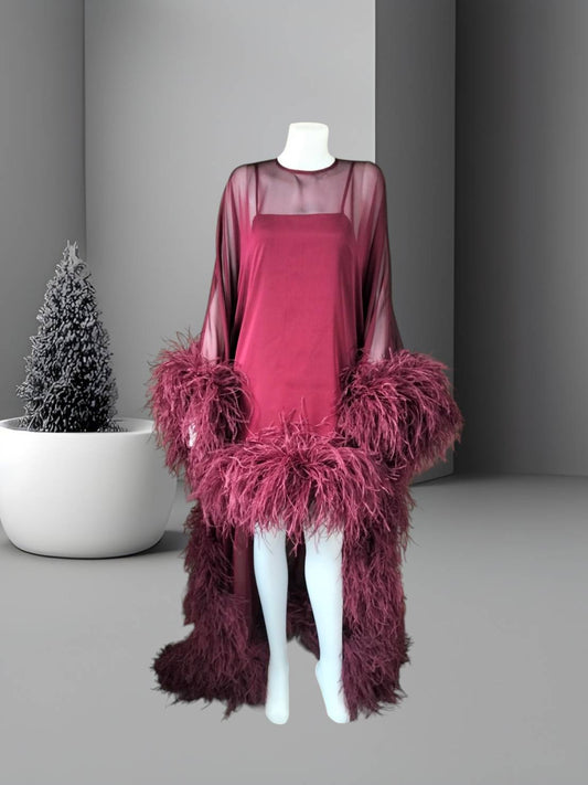 MARAYA Flowing Feather-Accented Evening Dress