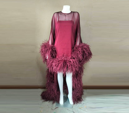 MARAYA Flowing Feather-Accented Evening Dress