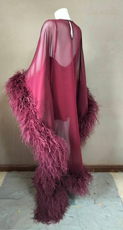 MARAYA Flowing Feather-Accented Evening Dress
