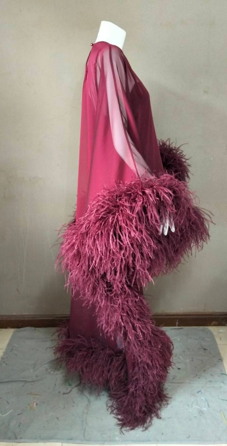 MARAYA Flowing Feather-Accented Evening Dress