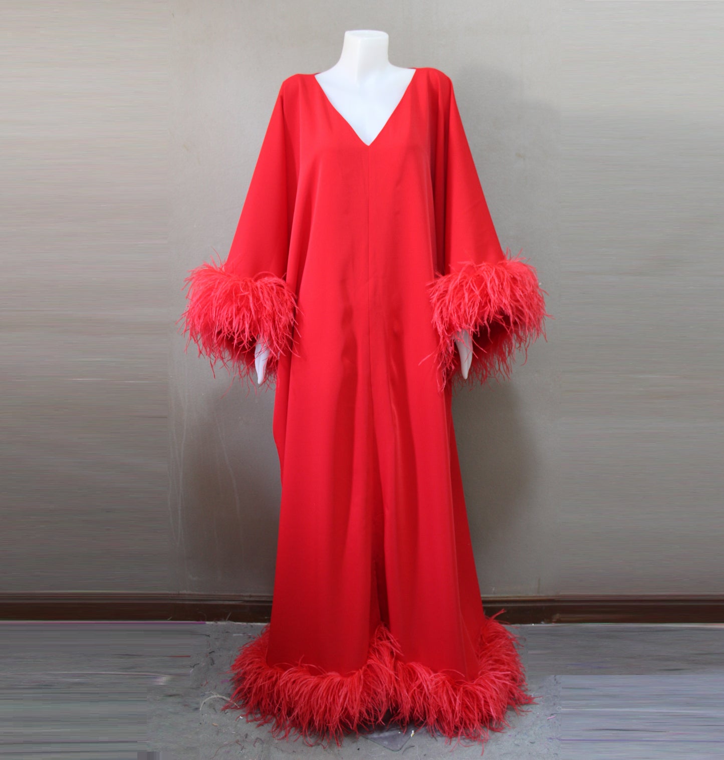 MARAYA Front Slit Kaftan Feather Maxi dress, Christmas dress