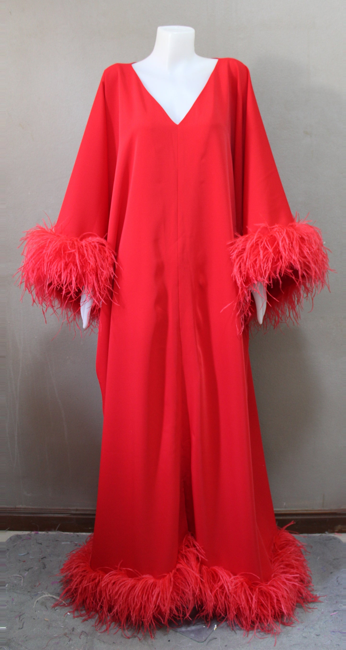 MARAYA Front Slit Kaftan Feather Maxi dress, Christmas dress