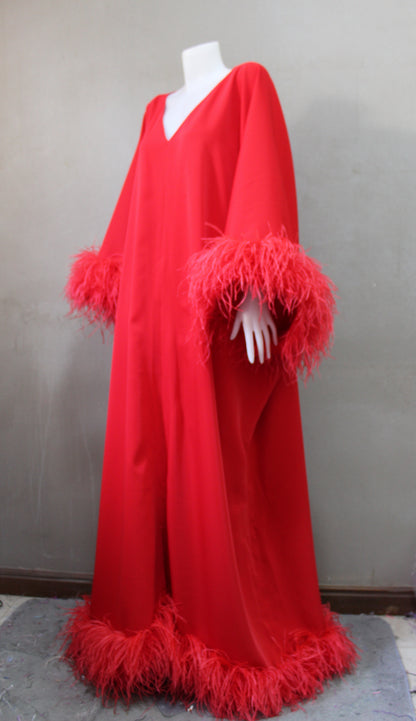 MARAYA Front Slit Kaftan Feather Maxi dress, Christmas dress