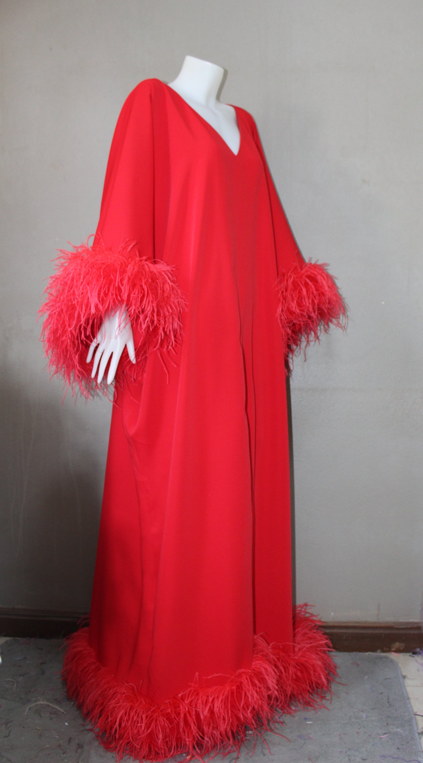 MARAYA Front Slit Kaftan Feather Maxi dress, Christmas dress