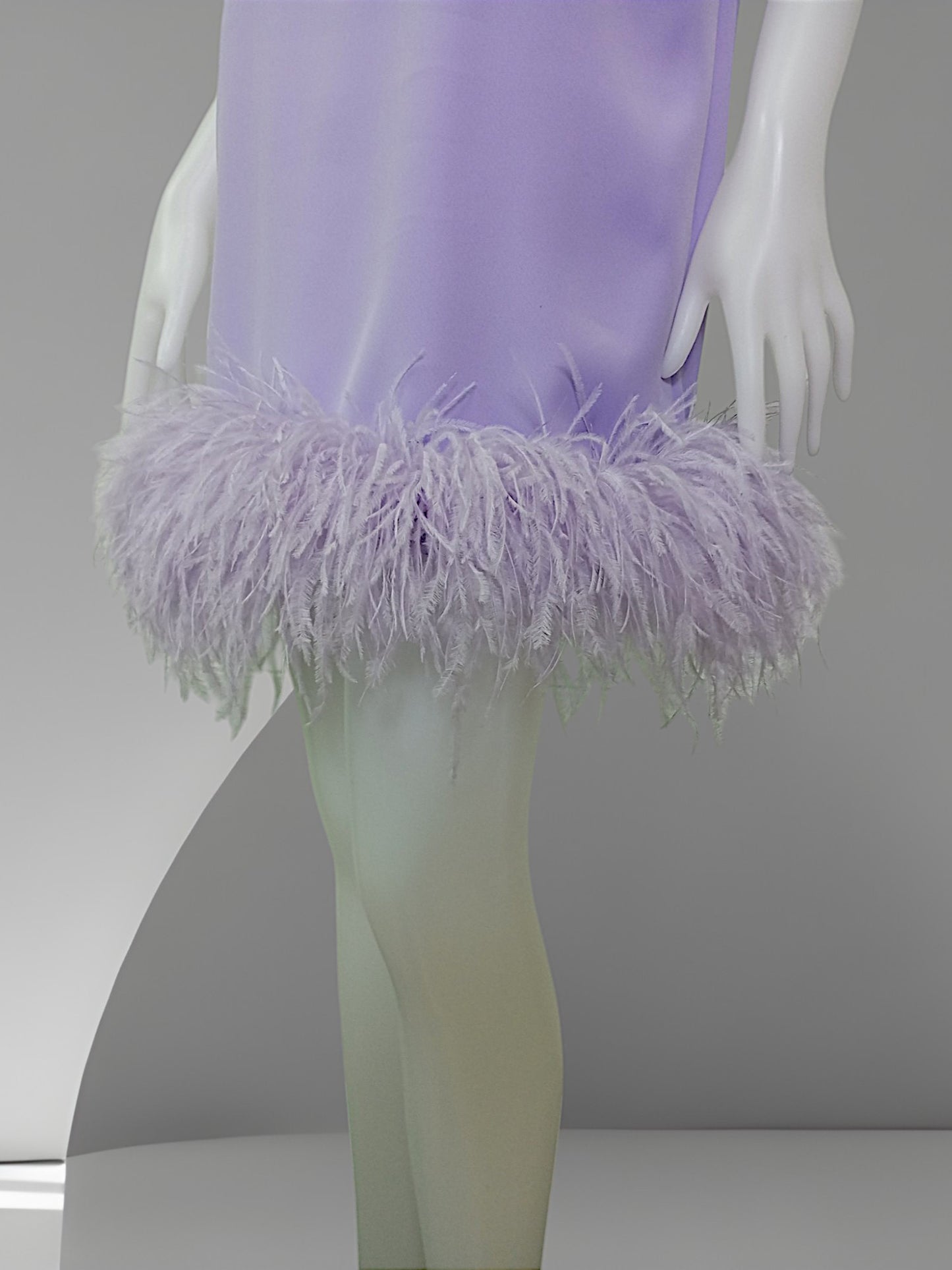 MARAYA High neck short Sleeve Feather Trim Mini Dress